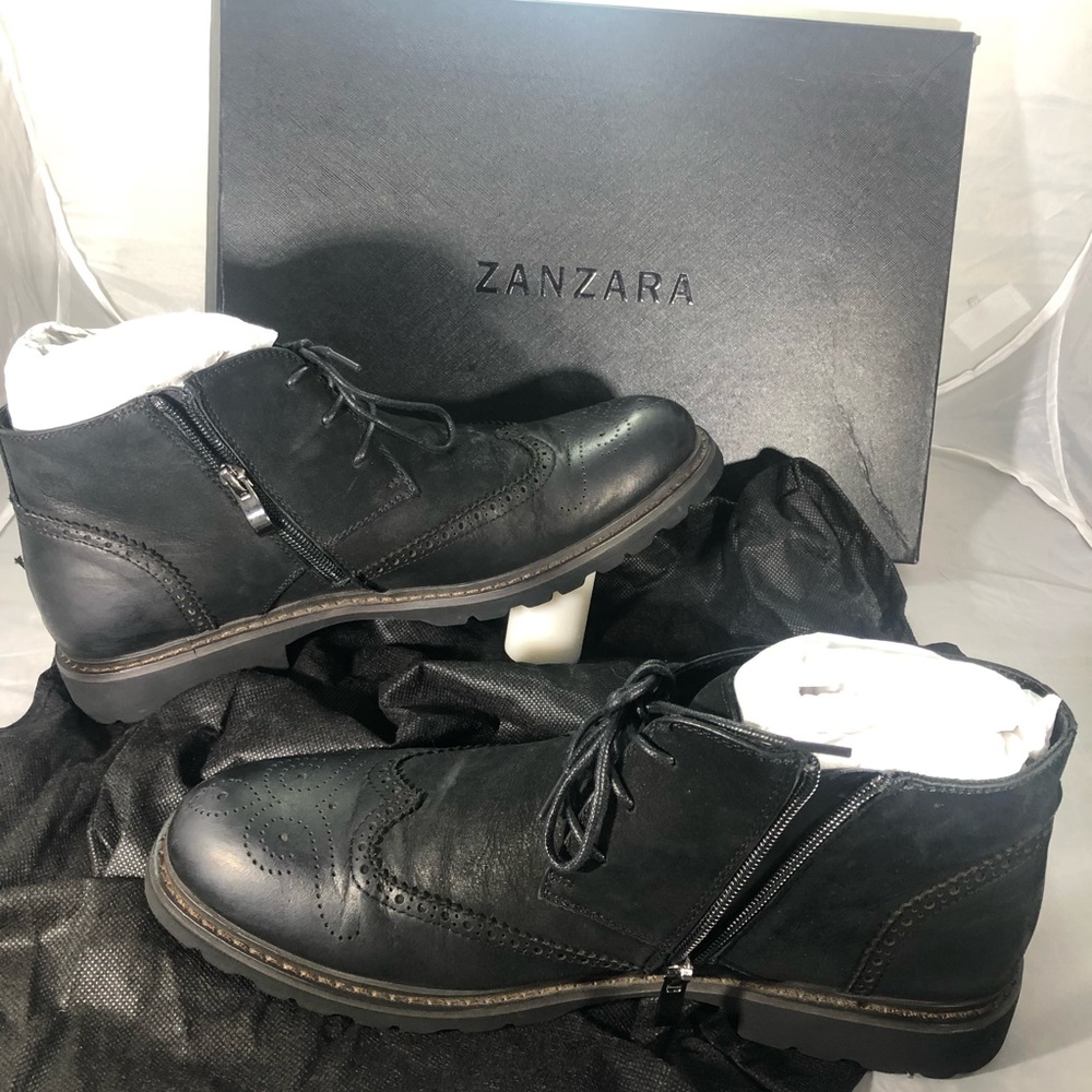 Zanzara Ancona Wingtip Brogue Black Leather &Suede. Men's 9 Women's 11